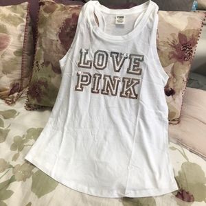 VS PINK rose gold sequin white tank small